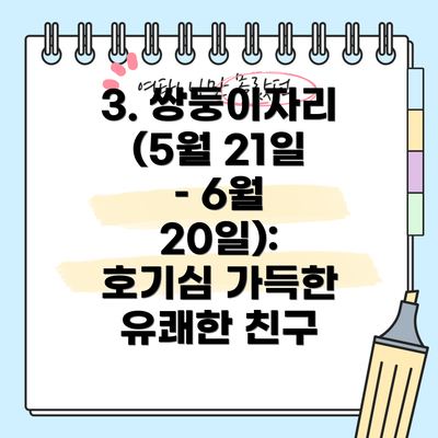 3. 쌍둥이자리 (5월 21일 – 6월 20일):  호기심 가득한 유쾌한 친구